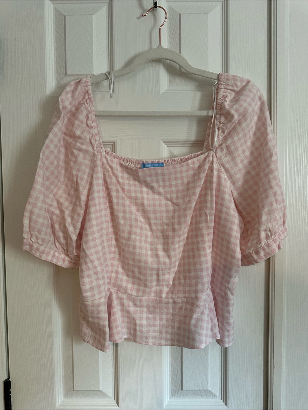 Draper James Pink Gingham Peasant Blouse